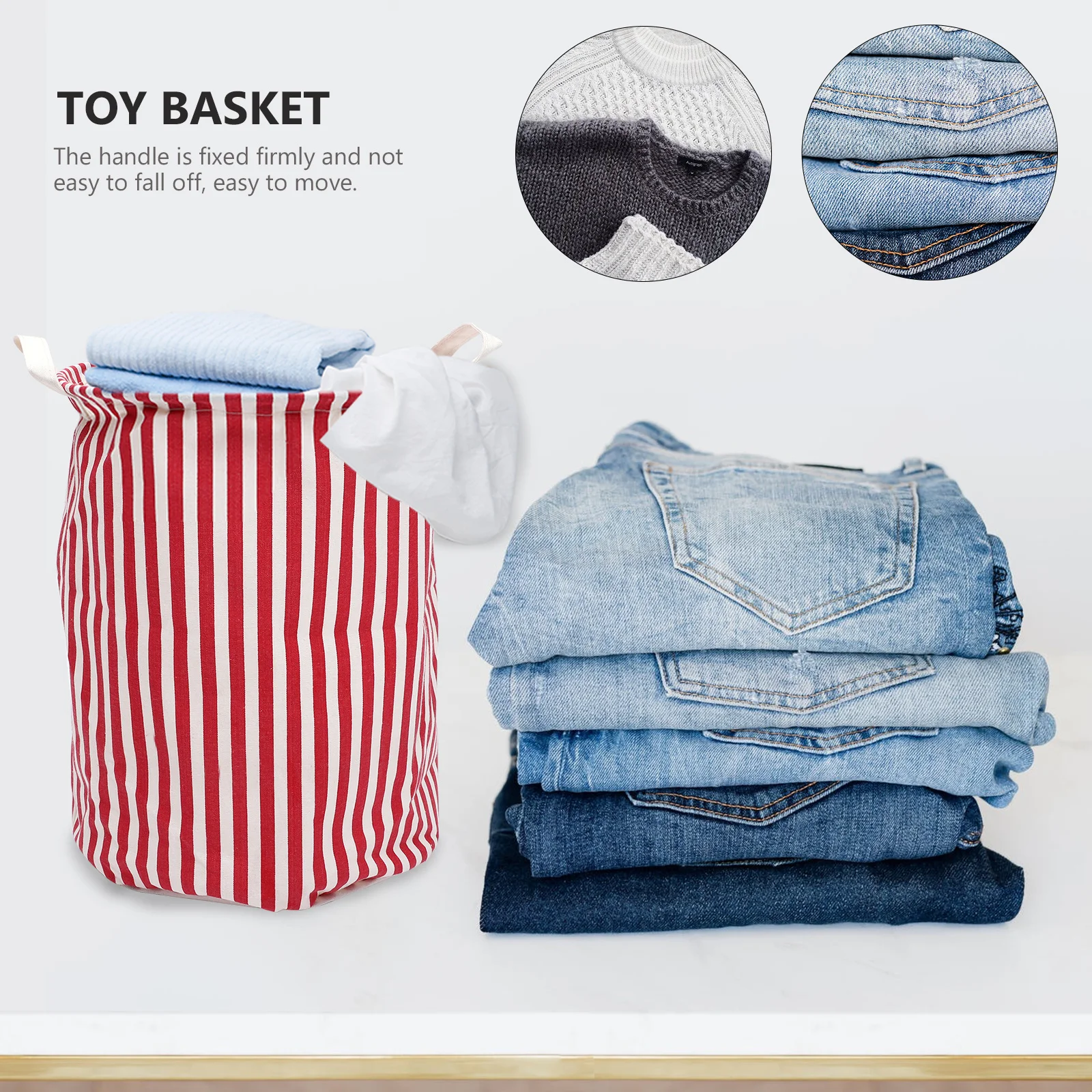 

Woven Basket Cute Pattern Laundry Hamper Foldable Clothes Baskets for Organizing Red Cotton Linen