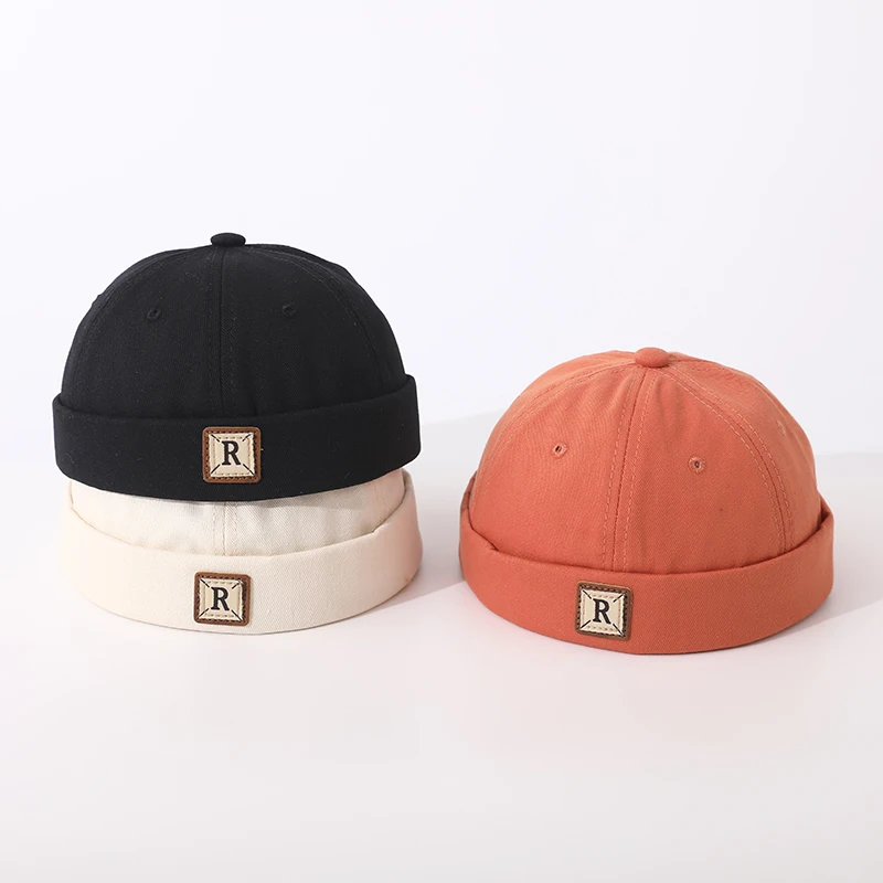 Doitbest 2023 Girls Docker Cap Brimless Beanie Hat R Label Spring Boys Kids Melon Hat Cotton Simple Fashion Landlord Hats