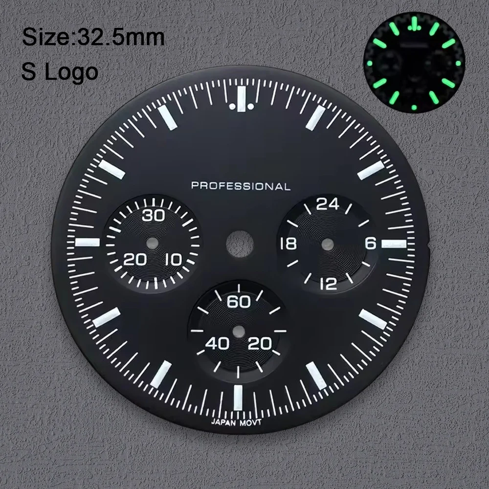High-Quality 32.5mm S Logo Dial Fit VK63 Movement Green Luminous Speed Dial Watch Modification Accessories - view 6