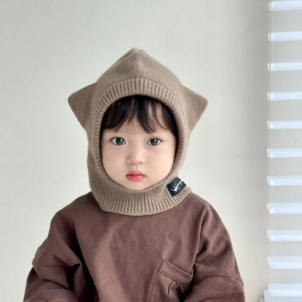 

New Children Baby Scarf Hat Warm Cute One-piece Knitted Cap Kid Windproof Hats Double Hairball Ear Protection Caps