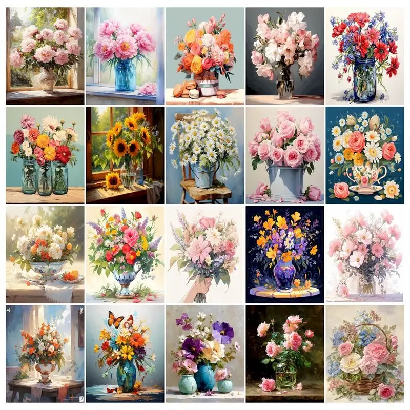 

SDOYUNO Painting By Number Flower In Vase For Adults DIY Drawing On Canvas Wall Art Picture By Number Rose Home Decoration Gift