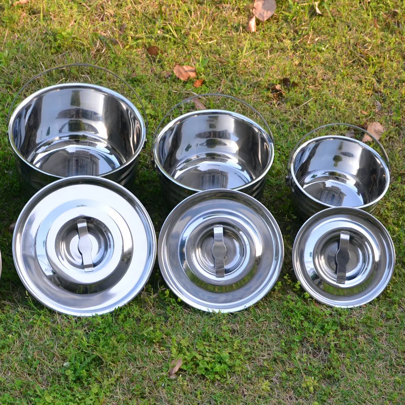 

5 шт., кухонная утварь из нержавеющей стали, дешевые кастрюли, посуда для приготовления пищи, контейнер для еды, кастрюля для супа со стальной крышкой