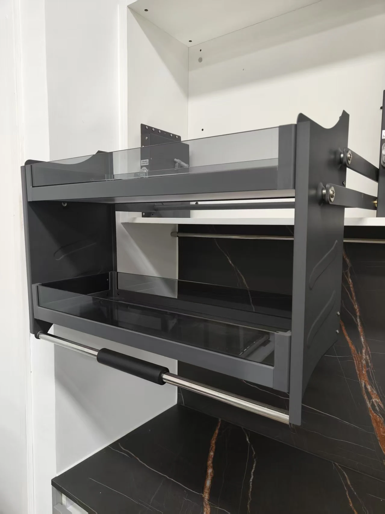 زجاج مصعد رفع الغذاء المنظم سحب أسفل الرف العلوي المطبخ جدار خزانة تخزين شماعات مصعد رفع سلة خزائن #5