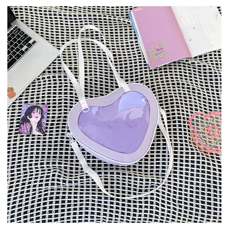 Fashion Women Transparent Shoulder Bag Love Heart Shaped PVC Clear Bag Lady Girls Underarm Casual Travel Handbag Messenger Bag