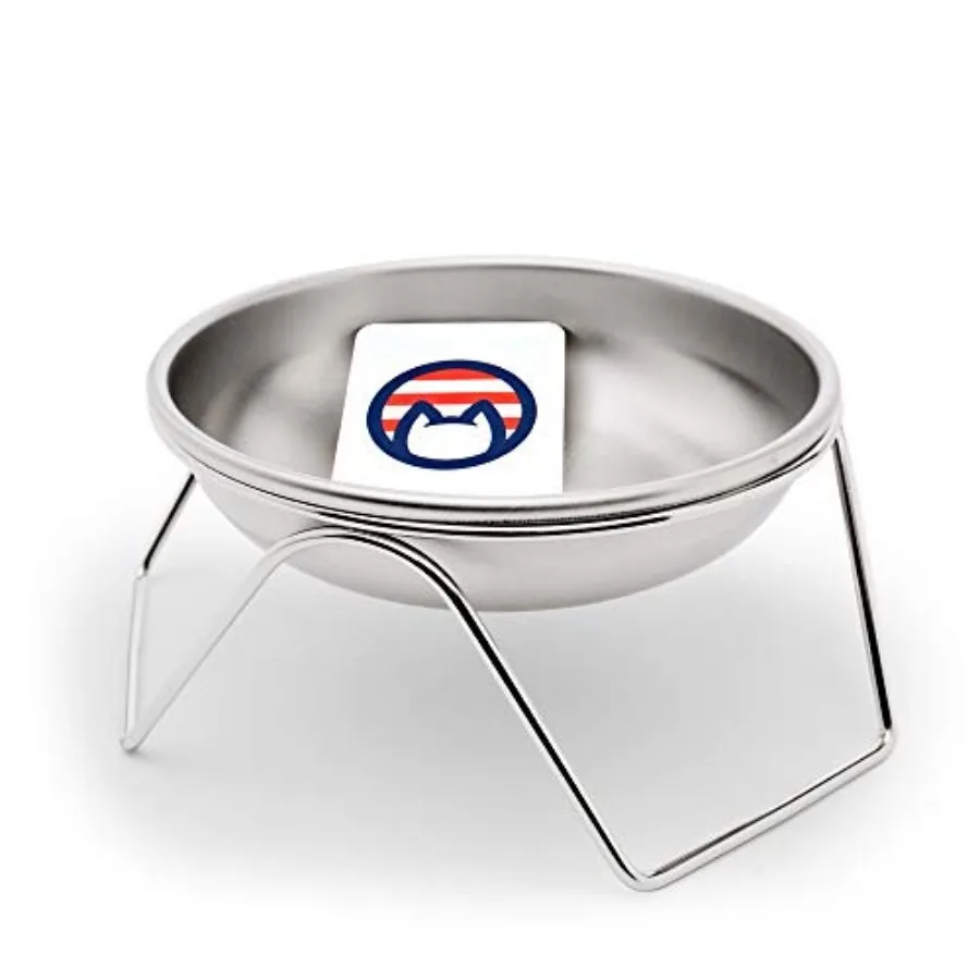 

Raised Cat Bowl Stand for Food and Water by Americat Made in USA Stainless Steel Spill-Proof Elevated Feeder Dishwasher Safe Hu