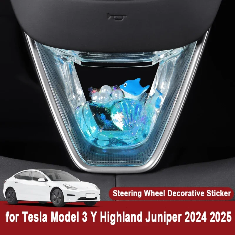

For Tesla Model 3 Y Highland Juniper 2024 2025 Steering Wheel Decorative Sticker Dynamic Fluid Sequin Car Interior Accessories