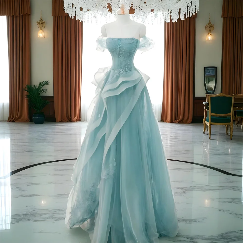 Mila Gauze Embroidery Prom Dresses Off the Shoulder Pleats Customized Formal Evening A-Line Floor-Length vestidos de fiesta 2025