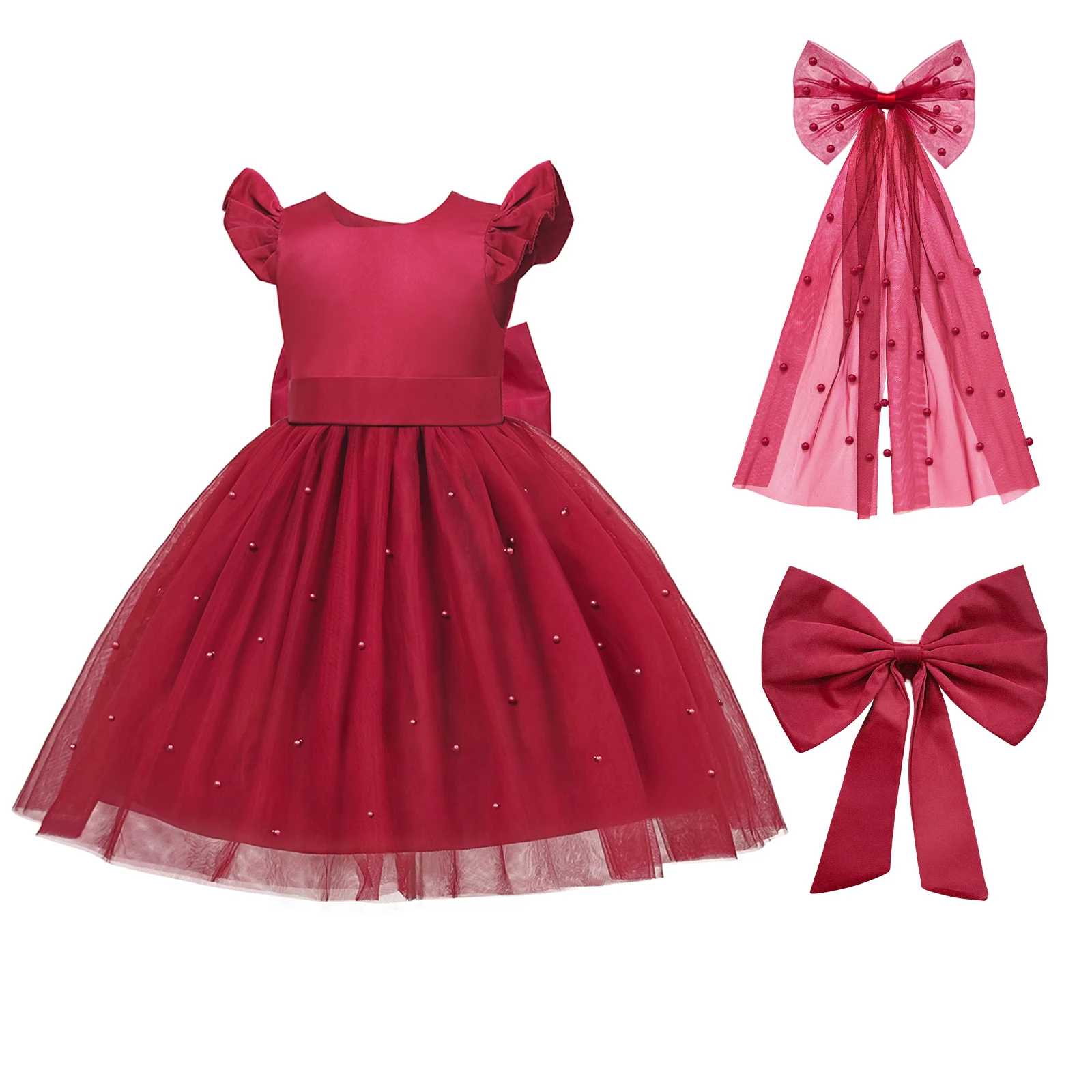 

Новогоднее платье для девочек, рождественское тюлевое атласное платье с рюшами для вечеринки, дня рождения, свадьбы, подружки невесты, причастия, платье для выпускного вечера, платье для крещения