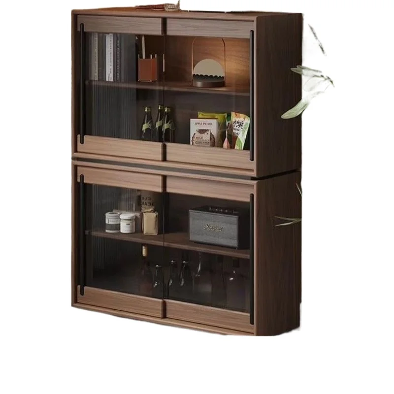 Solid wood bookcase, black walnut storage cabinet, dust-proof glass wine cabinet, free combination bookshelf, figure display cab