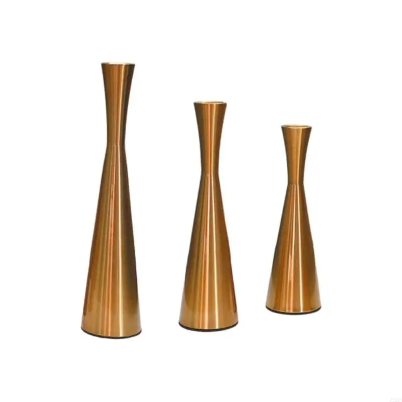 3PCS Metal Taper Holders Waist Design for Bookshelves Mantels Decors A2BB