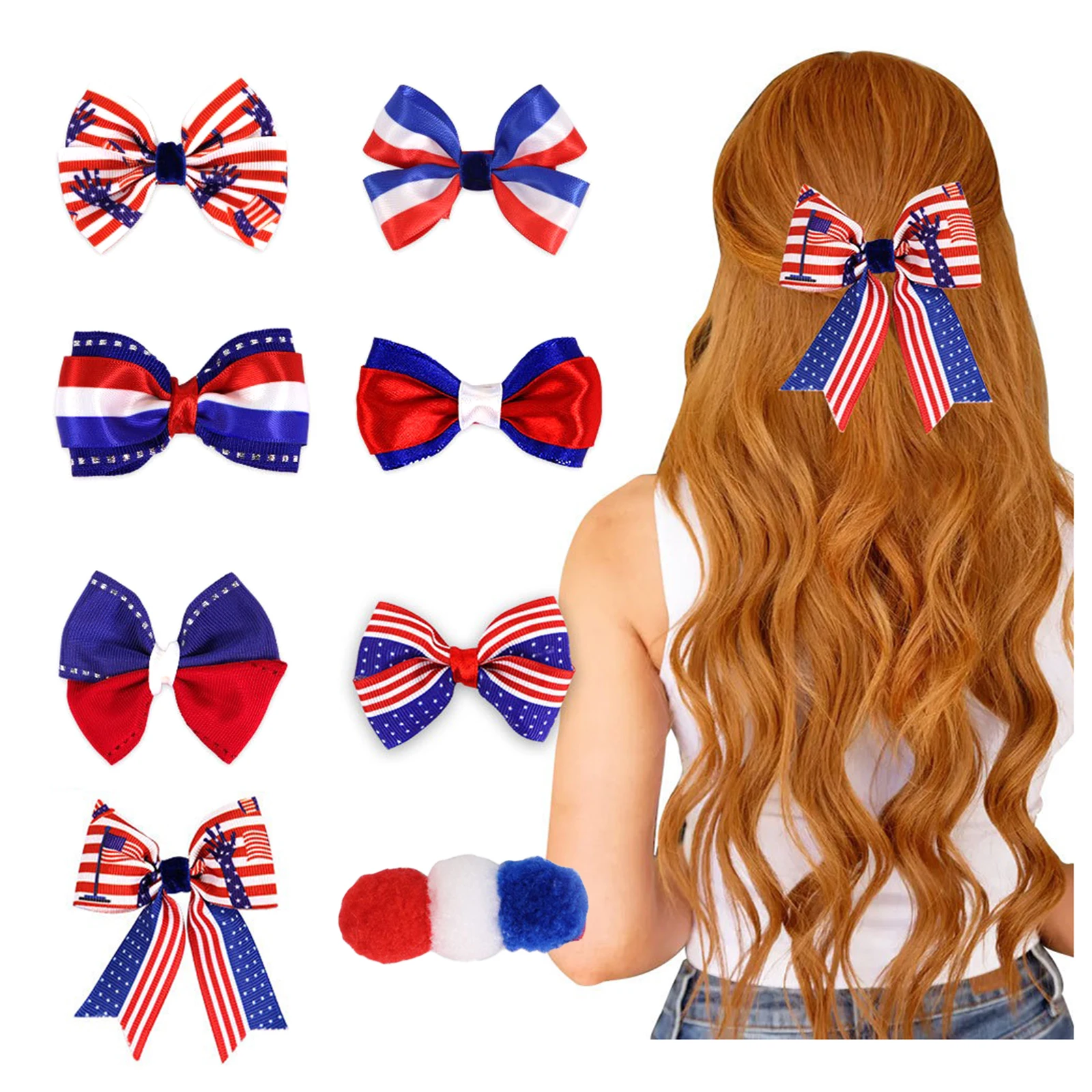 

8Pcs 4th of July Hair Clips Hair Bows for Women Red White and Blue Hair Accessories for Independence Day