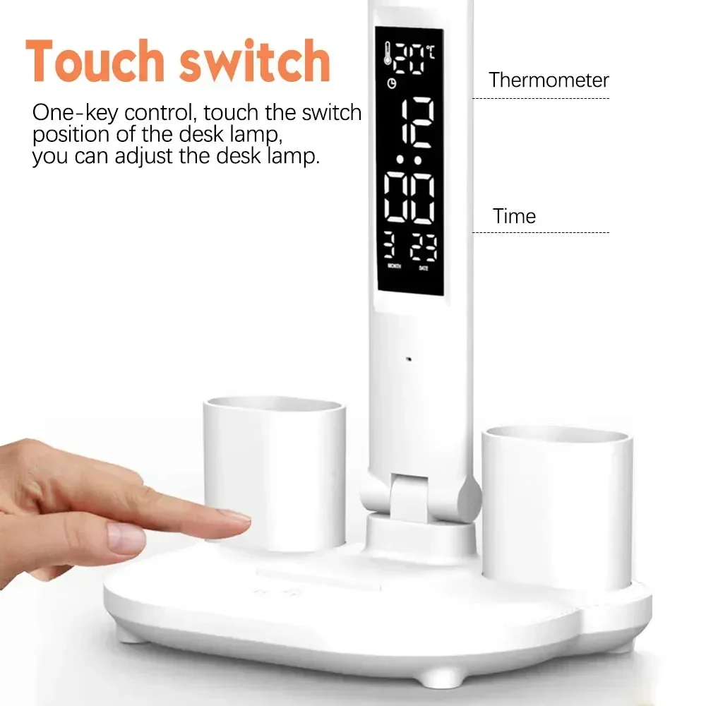 Table Lamp with Fan for Student Studying LED Desk Lamp with Pen Holder Multifunctional Touch Night Light Rechargeable