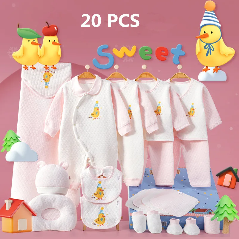 18/20/22 pieces/lot Newborn Baby Clothing Set Boys Girls 100% Cotton Infant Outfits Autumn Winter Baby Hat Bib Clothes Suit