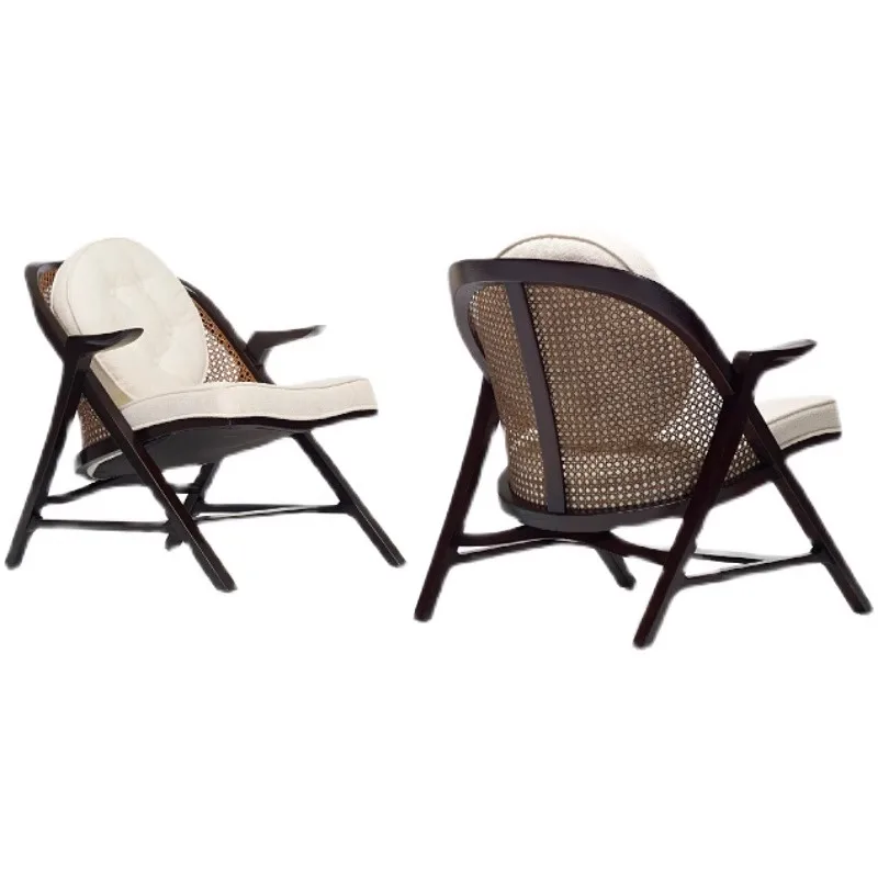 Solid wood single rattan chair leisure chair luxury simple hotel model room exhibition hall club armchair