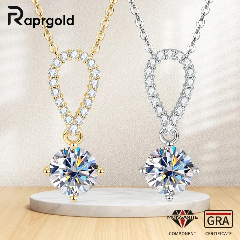 

RAPRGOLD GRA сертифицированное 2CT муассанит-капля кулон ожерелье для женщин s925 стерлингового серебра цепи свадебные украшения на шею подарки