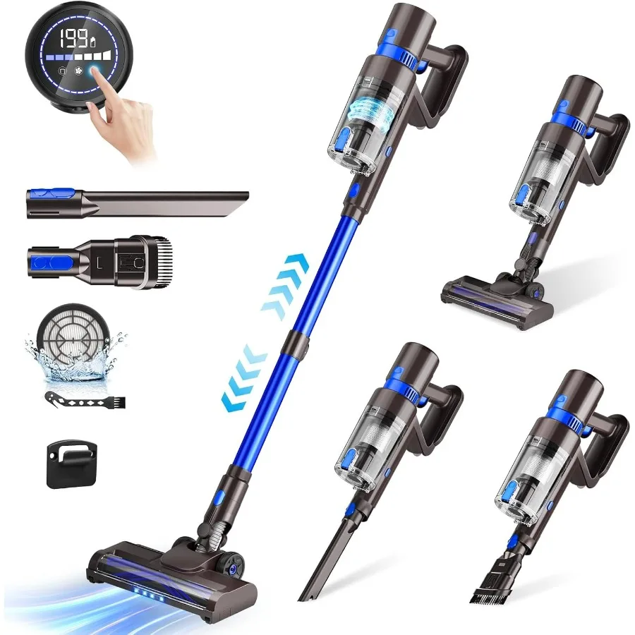 

Cordless Vacuum Cleaner, 550W 45KPA 50Min Vacuum Cleaners for Home, Self-Standing Stick Vacuum with Touch Screen, 3 Power Modes,