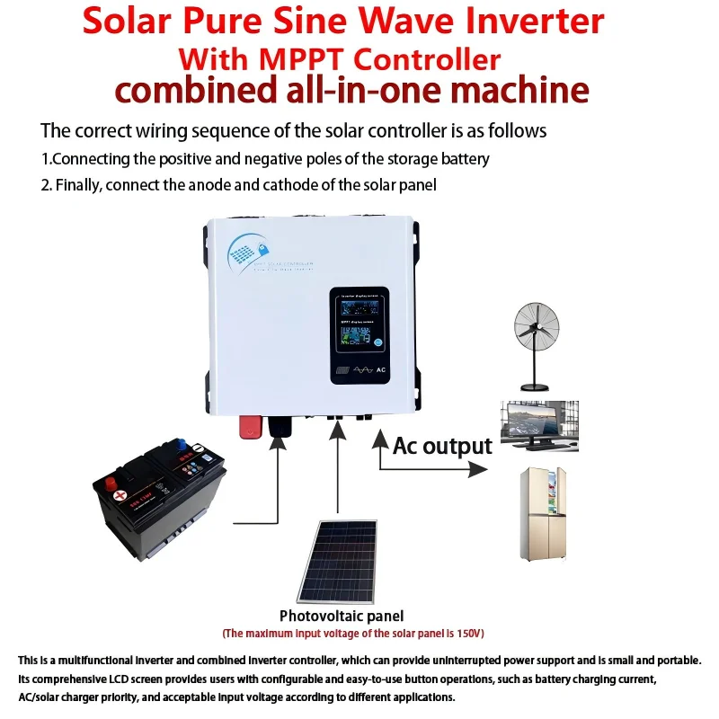 1.3KW 3.3KW 4KW Hybrid Solar Inverter 12v/24v/48v MPPT Off Grid Pure Sine Wave 30A 60A 100A 230v 50/60hz Solar Inverter Charger