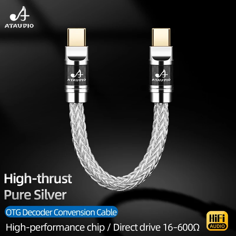 Kabel audio HiFi Type C do Type C, wysokiej jakości, z czystego srebra, kabel dekodujący OTG do telefonu DECODER — zdjęcie produktu 2