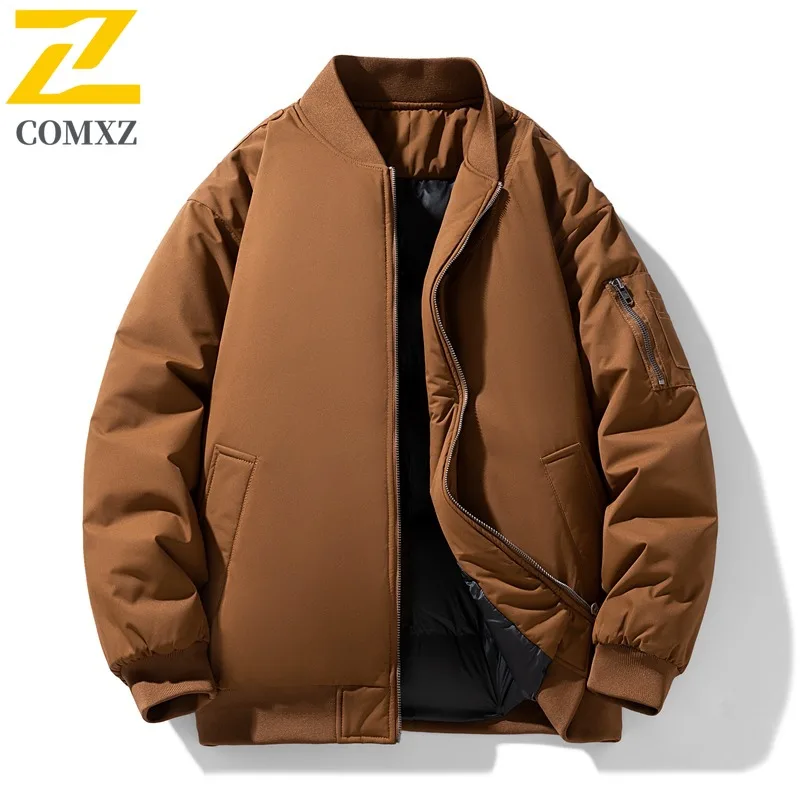 

COMXZ 2025, мужская и женская бейсбольная куртка для пар, зимнее толстое теплое хлопковое пальто на молнии для верховой езды, модное свободное летное пальто