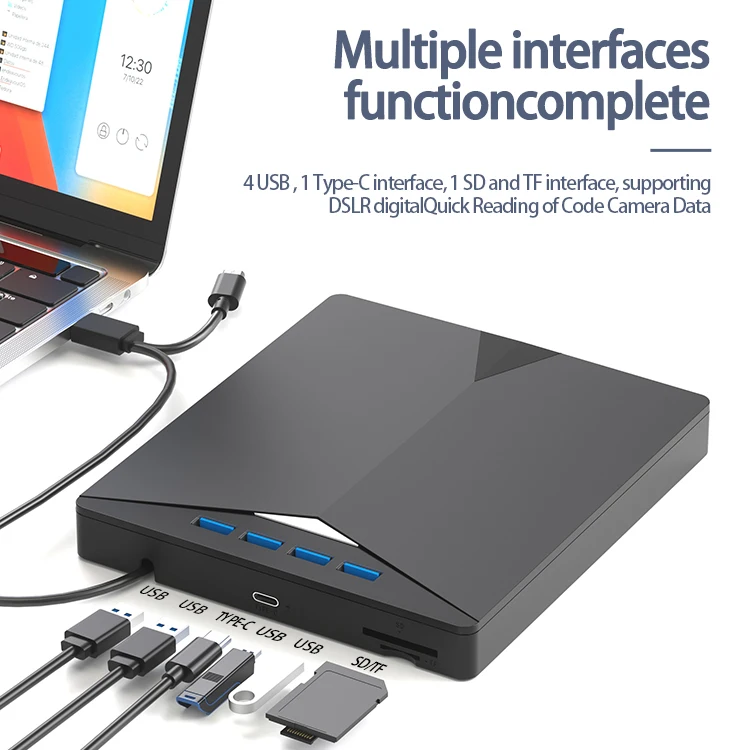 hit productLaptop External Light Disk Drive with Four USB One Type C SD TF Interface DVD Burner 8X/24X Write Speed 4MB Cache