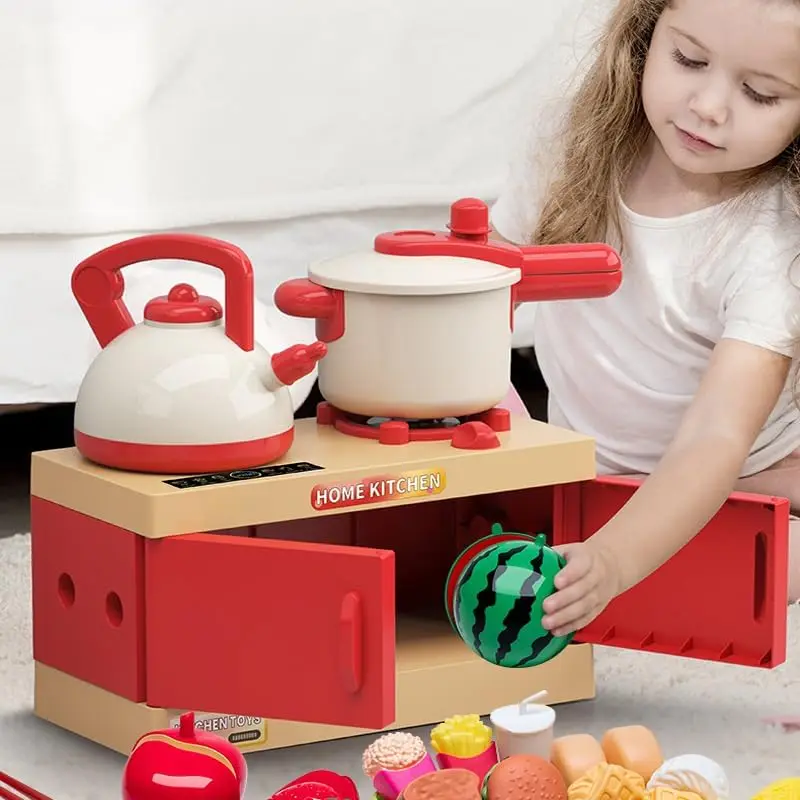 幼児向けキッチンごっこ遊びセット、鍋、フライパン、コンロ付き、おままごと用調理器具セット、子供用キッチンプレイセットアクセサリー