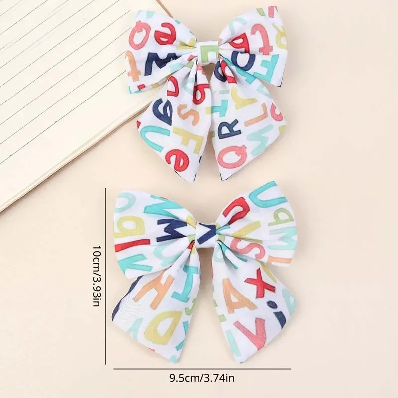 2PCS Back To School Bow Hairpin Ribbon Letter Print Hair Clip For Girls Handmade School Barrettes Kids Hair Accessories