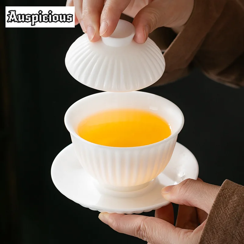 

160ml High End White Jade Porcelain Gaiwan Elegant Ice Seed Thin Body Tea Tureen Tea Brewing Cover Bowl Chinese Tea Set Craft