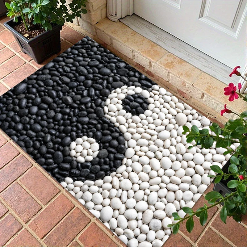 Black White Pebble Yin Yang Area Rug Non Slip Washable Floor Mat For Bedroom Entryway Living Room Home Decor