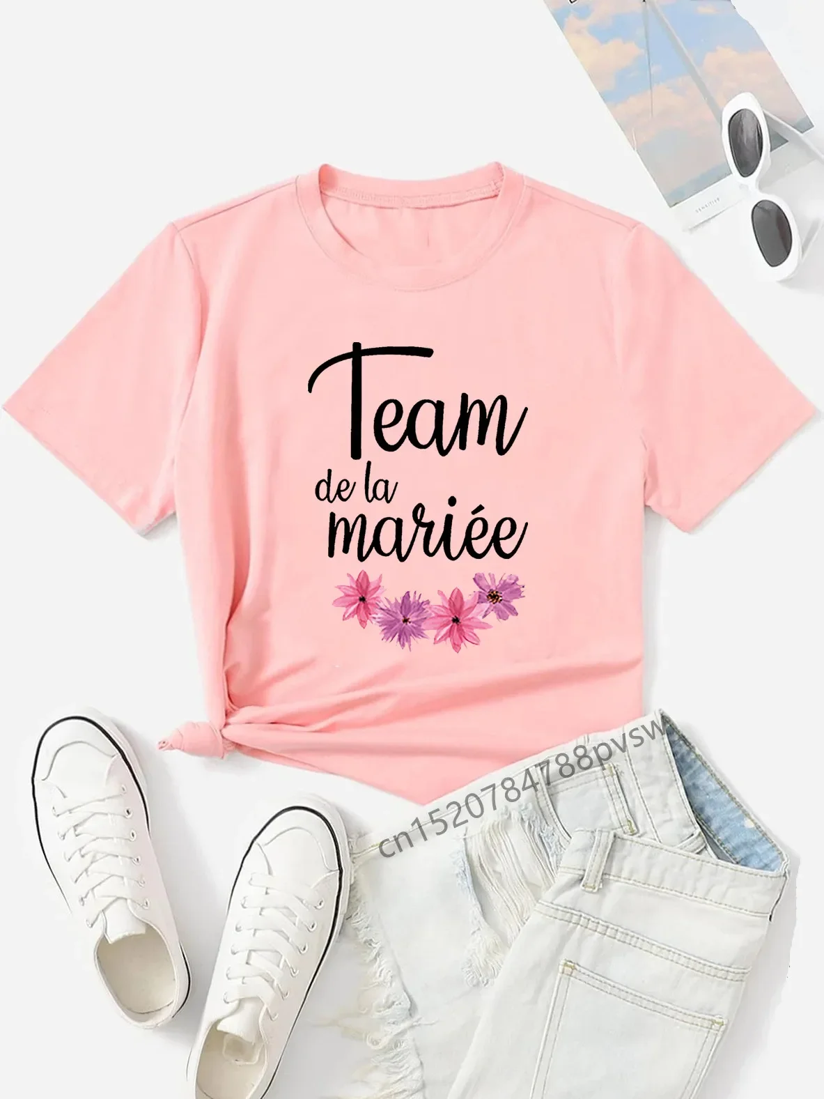 Name France Letter EVJF Team De La Mariée Flower Women T-shirt Girl Bride To Be Wedding Tops Tees Female Party Clothes