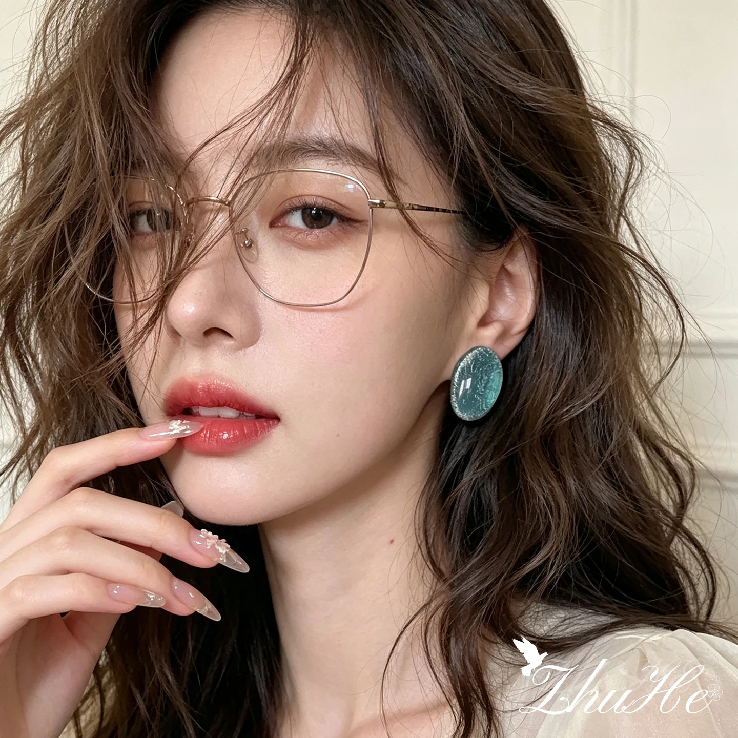 Mint Quartz Translucent Foil French Oval Teardrop Retro Hong Kong Clip Earrings Minimalist Versatile Women