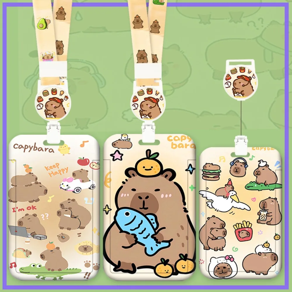 مجموعة بطاقات التحكم في الوصول إلى حافلة الطالب عالية المظهر ومترو الأنفاق Pibala Capybara مجموعة بطاقات بإبزيم تلسكوبي سهل السحب