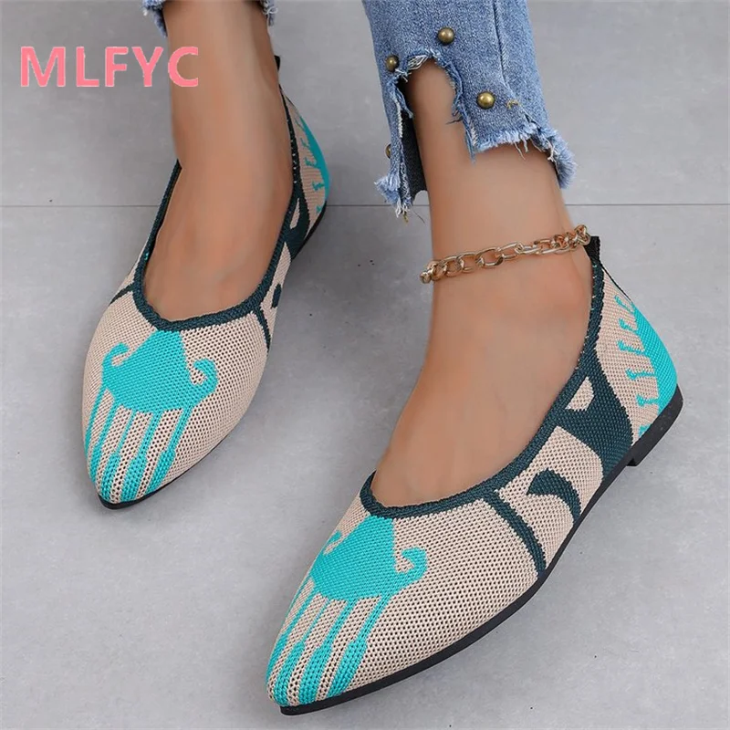 2023 Soft Sole Pointed Single Shoes Flat Sole Pointed Elastic Cloth Single Shoes Shallow Mouth Cloth Shoes