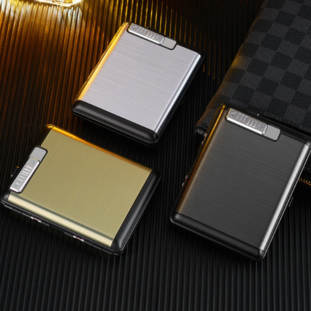 Vintage Standard Cigarette Case, Dual-Use Type-C Rechargeable USB Lighter, Windproof Flameless Cigarette Box, Smoker Gadget