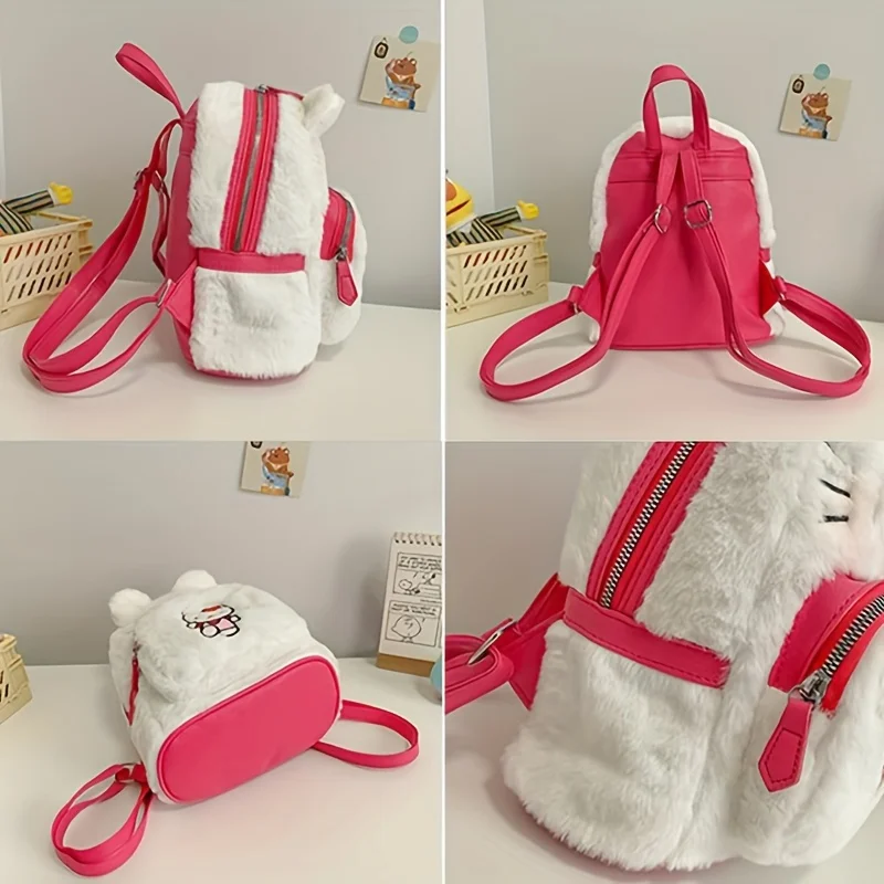 Miniso Leuke Hello Kitty Rugzak Dames Schooltas Cartoon Pluche Handtas Mini Harige Rugzak Speelgoed Witte Draagbare Tas Meisjes Cadeau