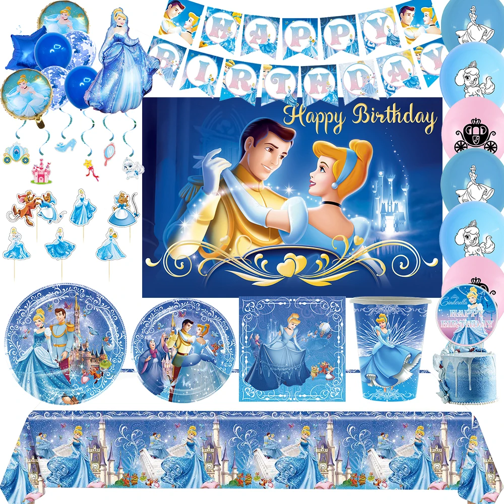 

Fairy Tale Cinderella Princess Theme Birthday Party Decoration Supplies Disposable Cutlery Balloon Background Baby Shower Gift