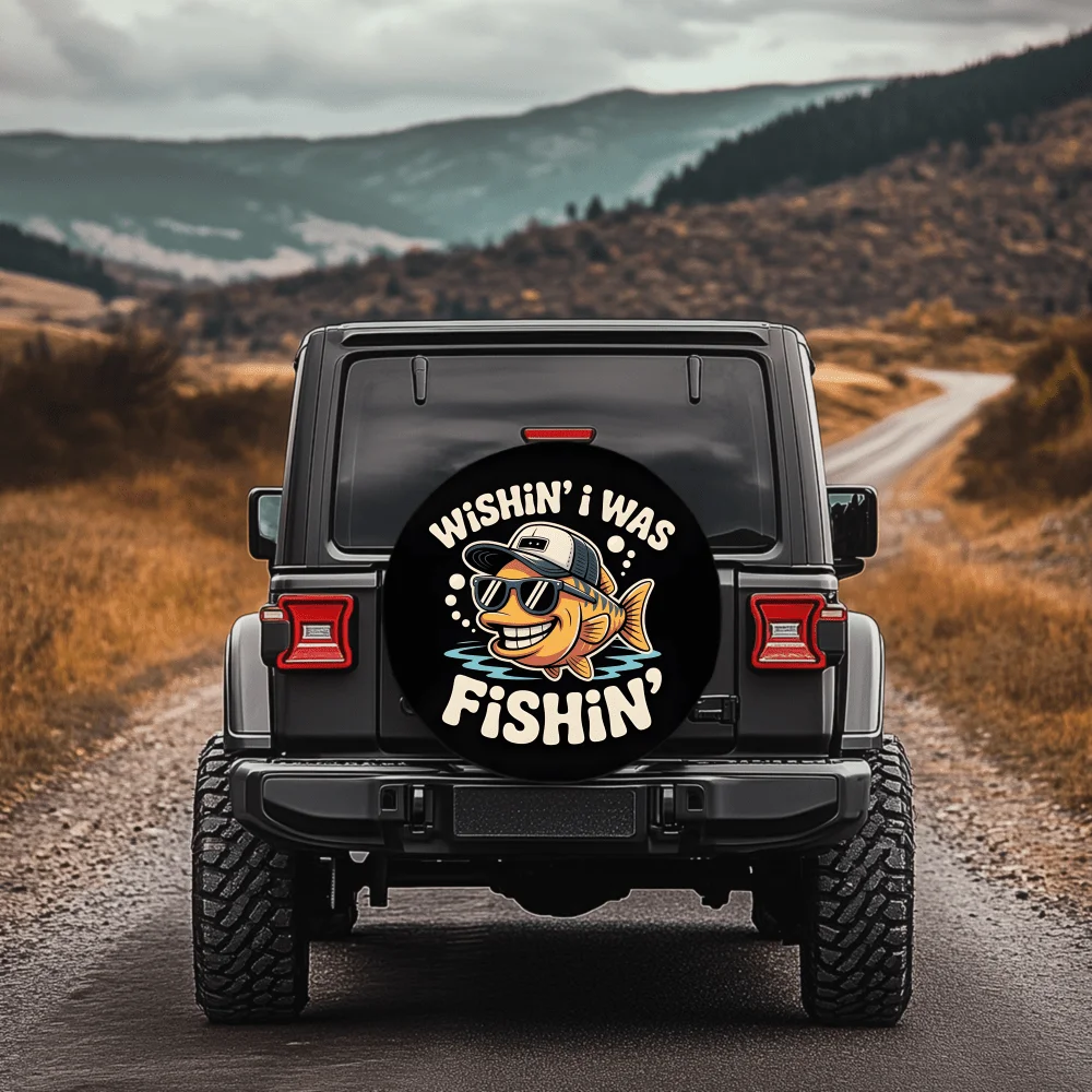 Cool Sunglasses Fishing Fish Pattern | 30/34 Inch Multi-Functional Tire Cover, Suitable For Jeep, Trailer, RV, Off-Road Car, Tru