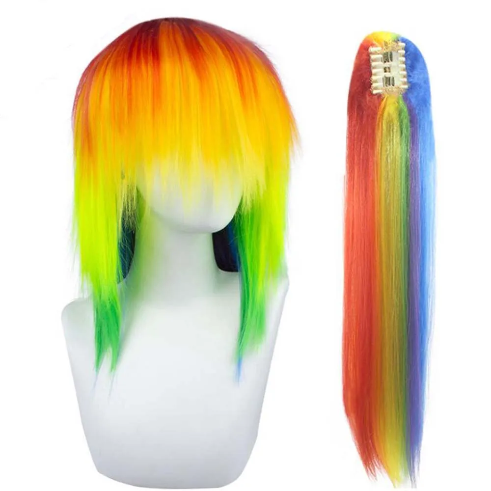 Synthetic Hair Women\'s Cosplay My Little Pony Rainbow Dash Multi Color Heat Resistant Party Wig Free Shipping