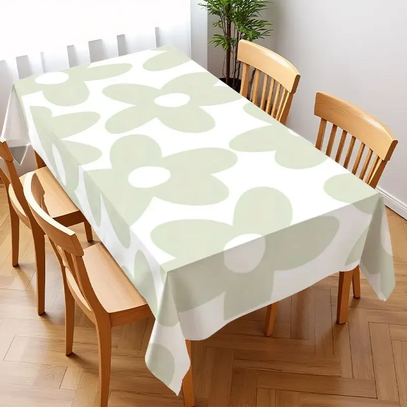 1pc Soft, Beautiful, Fashionable, Simple and Light Green Flower Pattern Tablecloth, Made of Durable Polyester Materialxzj