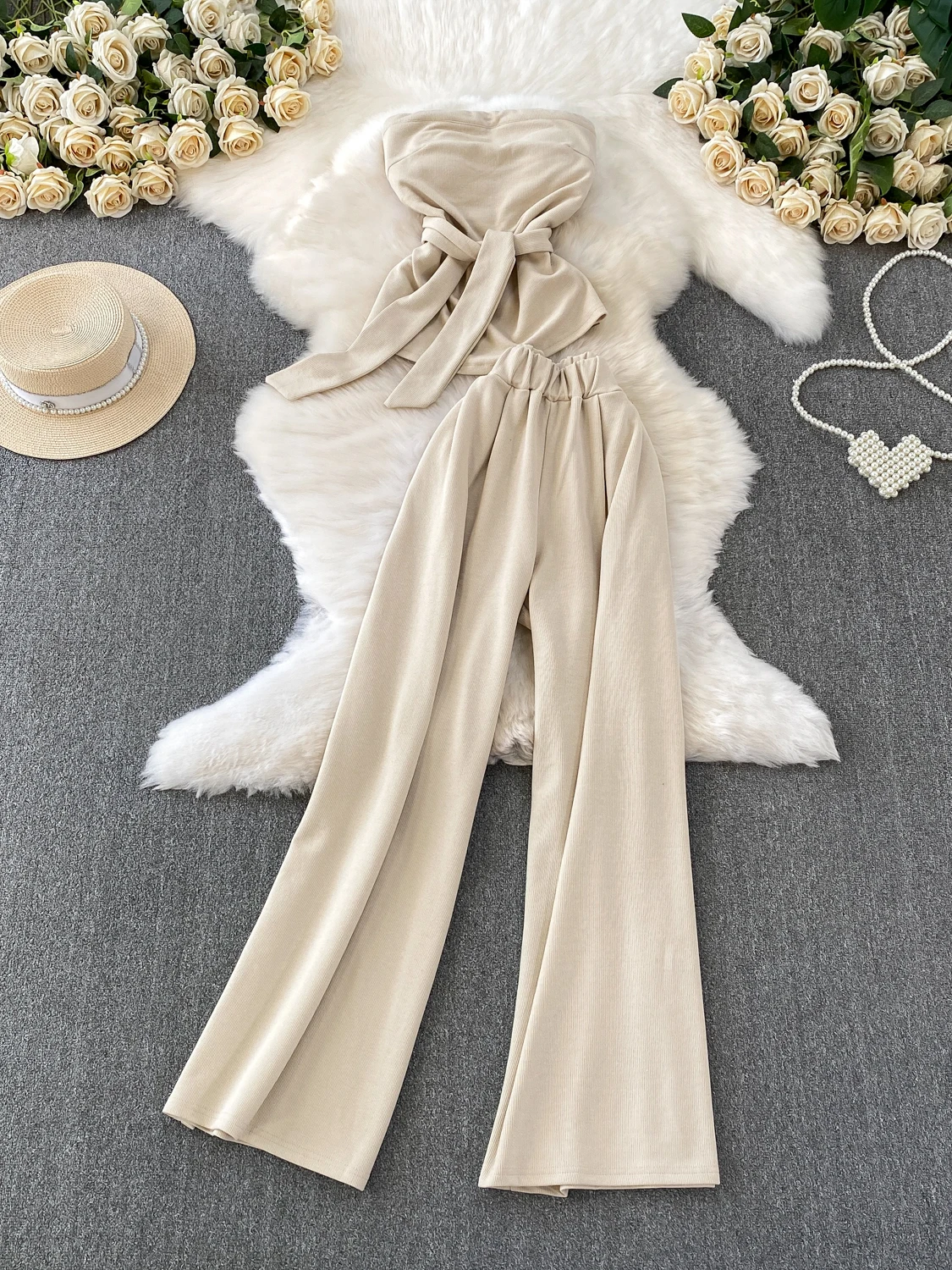 

Pure Desire Girl One oulder Band Chest Pad Tube Top Жилет Женский топ с поясом для похудения и комплект длинных брюк с высокой талией