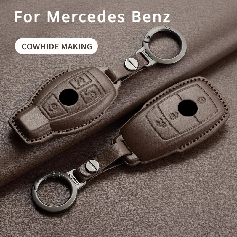 

Car Remote Key Case Cover For Mercedes Benz A C E S G Class GLC CLE CLA W177 W204 W205 W213 W222 W176 X167 AMG Leather Keychain