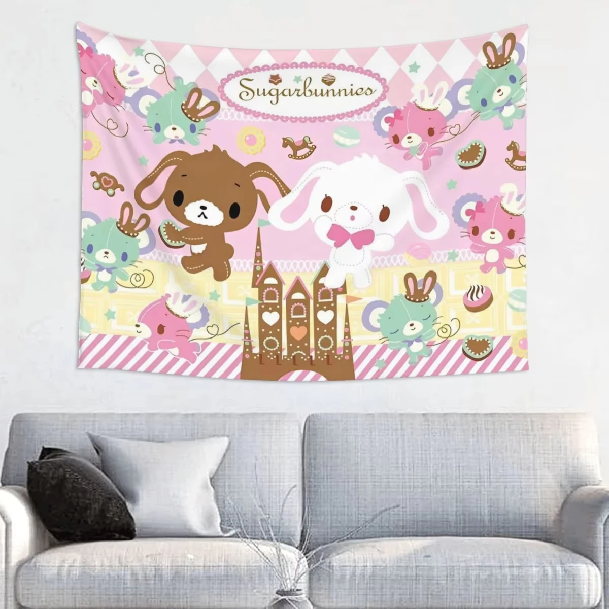 S-Sugarbunnies Anime Print Large Tapestry Wall Hanging Hippie Wall Tapestry Kawaii Cartoon Decor Living Room Bedroom Home Decor