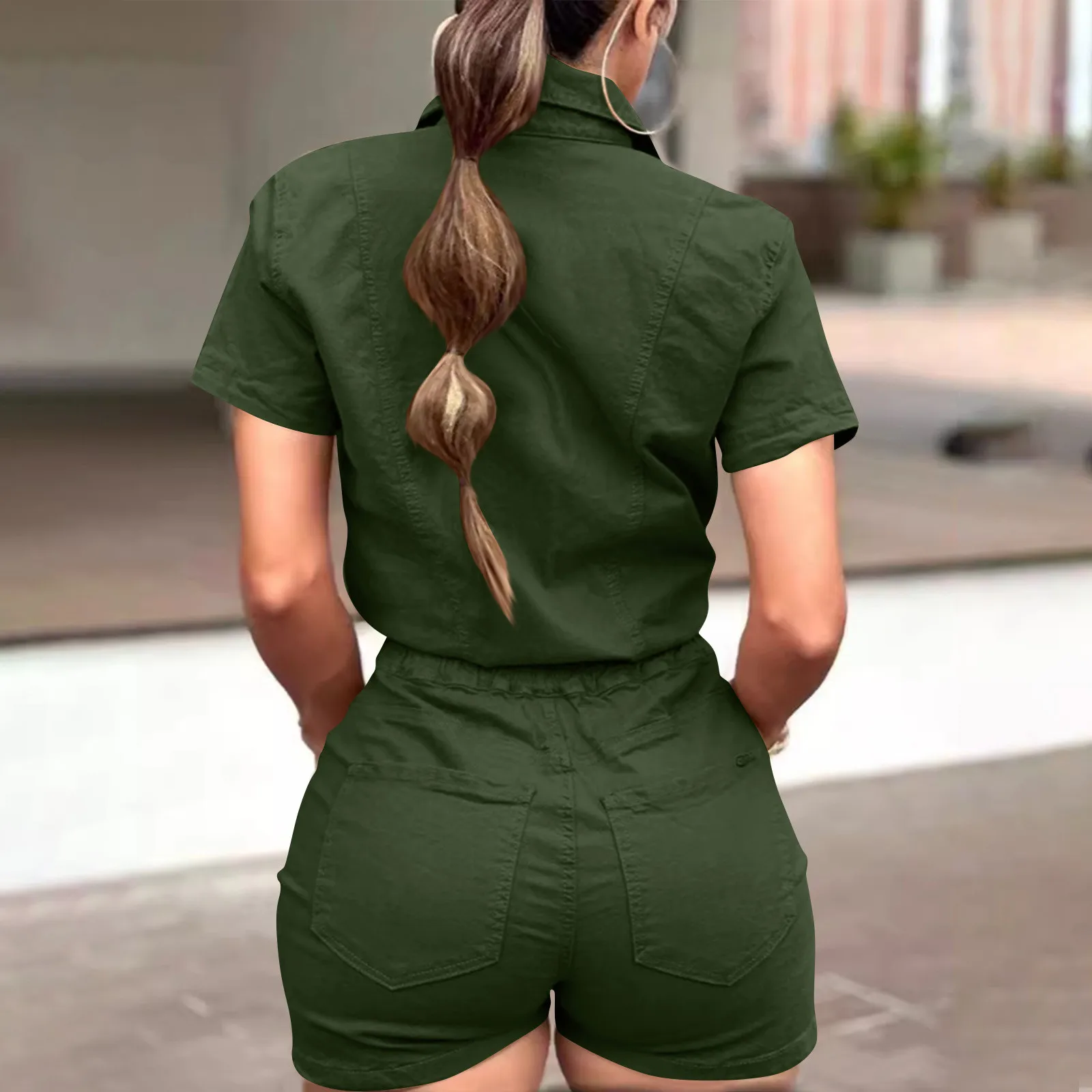 Motorcycle Girl Two-Piece Set Solid Color Workwear Style Short Sleeve shirt Lace-Up Shorts Set conjuntos para mujeres 2 piezas