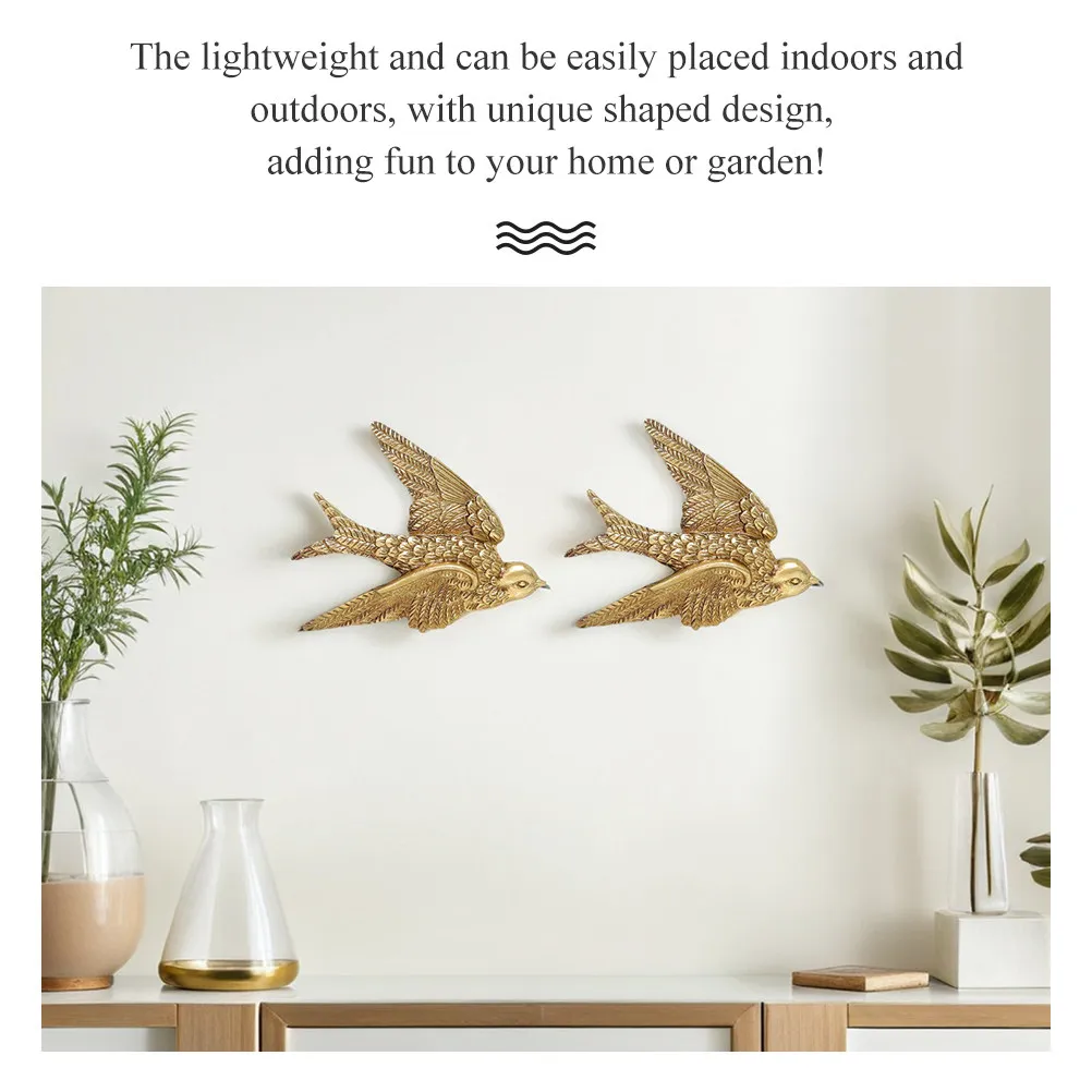 2Pcs Swallow Wall Decor Resin Swallow Ornament Indoor Outdoor Room Decoration Creative Bird Wall Art for Garden Home Adornment