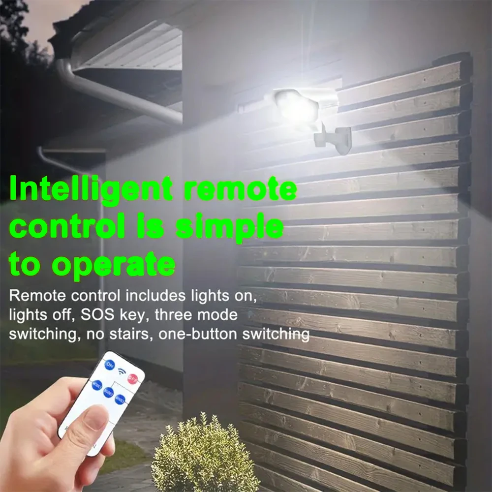 3 طرق إضاءة متعددة الزوايا كاميرا محاكاة عالية أضواء المراقبة الشمسية 77 LED/COB مستشعر حركة خارجي مصباح جداري