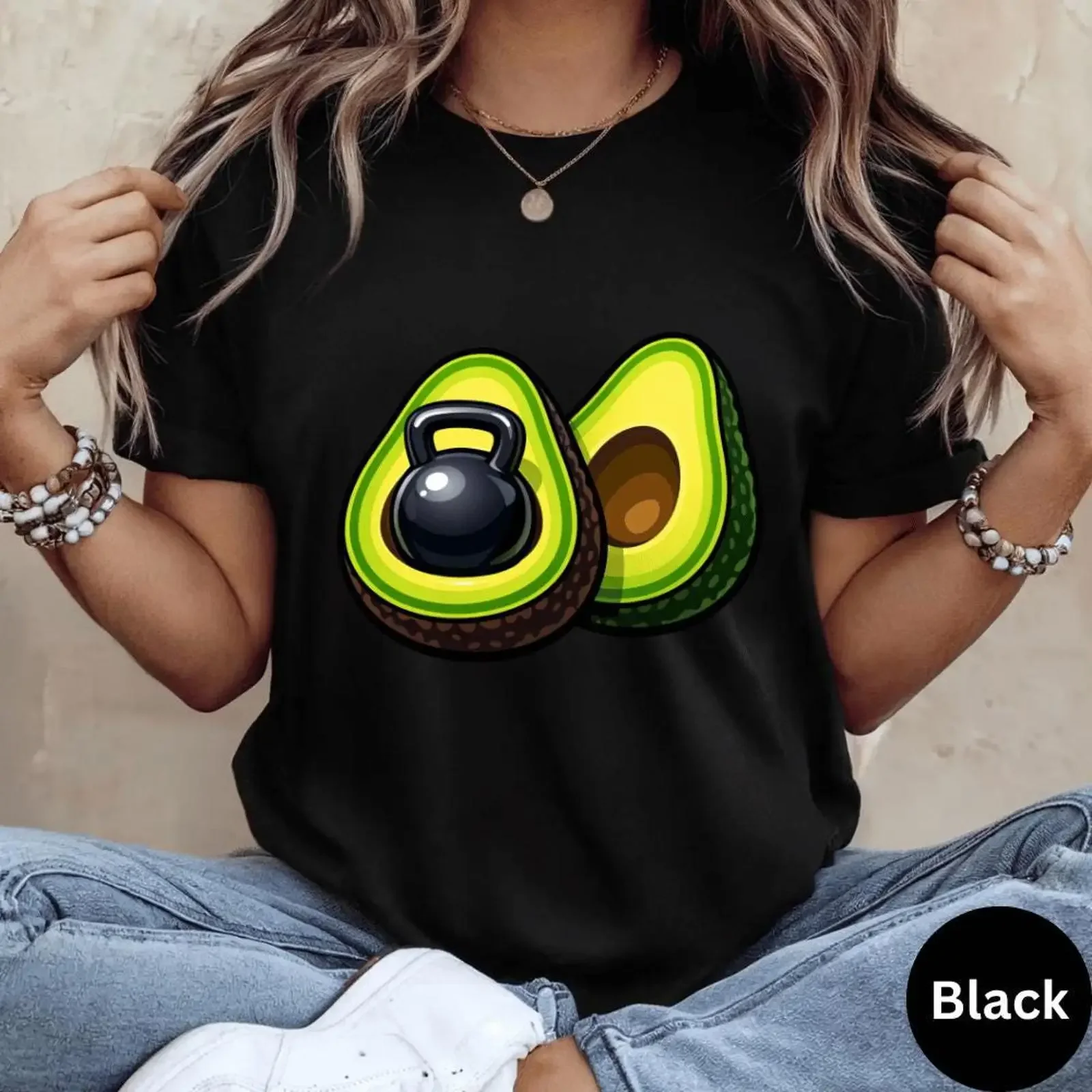 Funny Avocado Kettlebell Gym Workout Fitness Pun T Shirt Lover Cute Foodie  vintage Washed Casual Stretched graphic