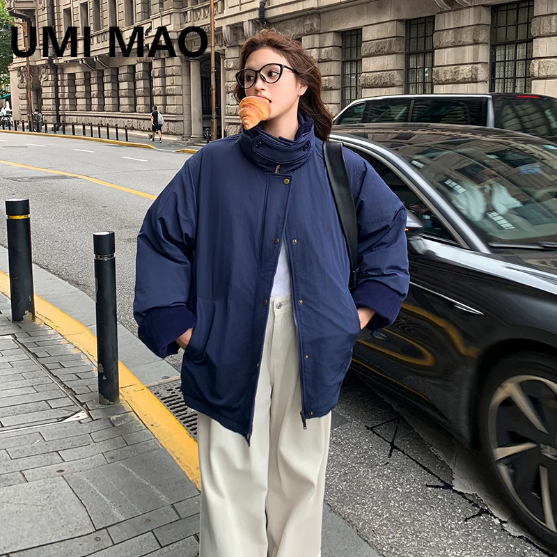 UMI MAO Navy Blue Spliced Down Jacket Femme Autumn Winter Thickened Warm Winter Down Jacket Casacos Feminino Y2K