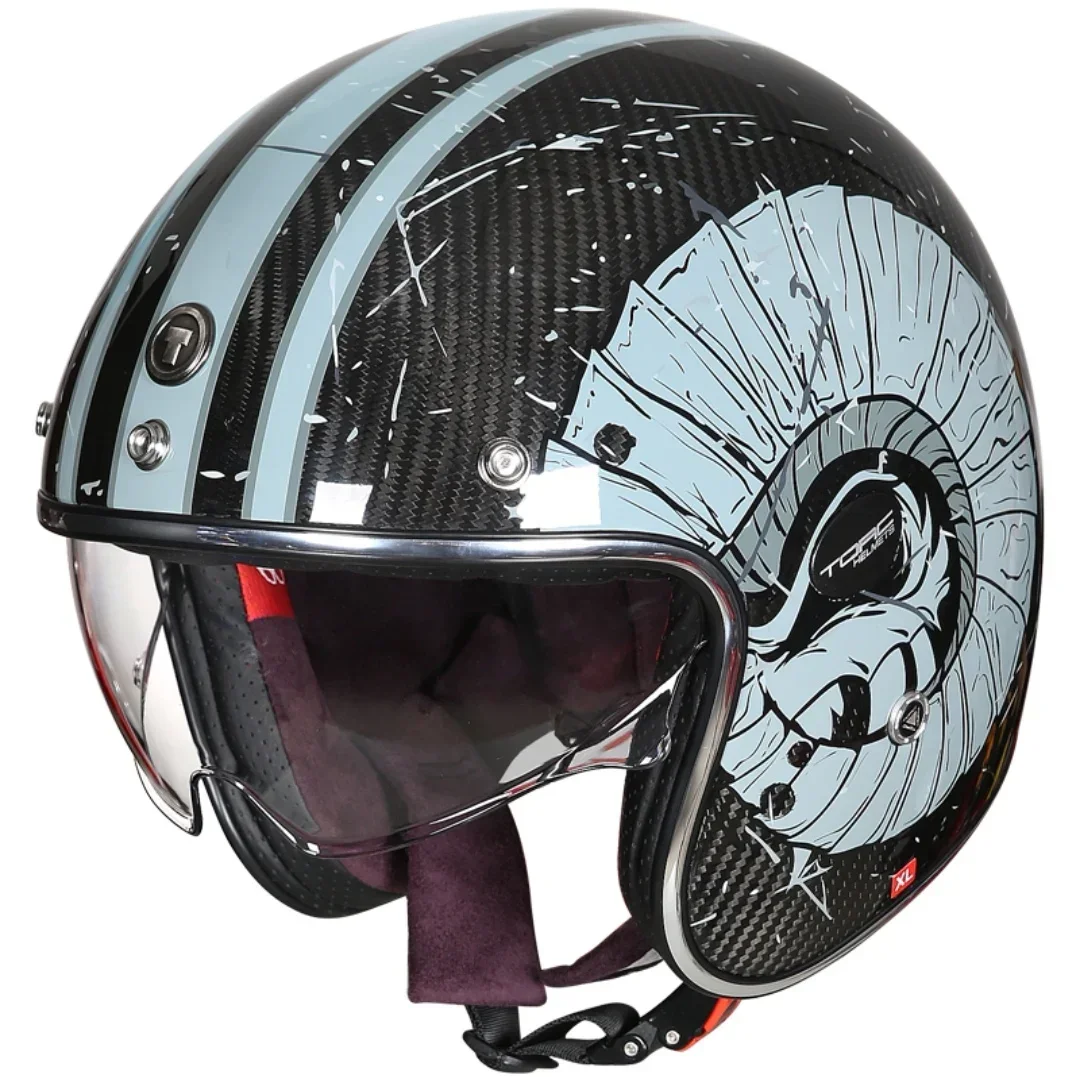 ECE-certificering TORC 3/4 open motorhelm koolstofvezel transparante bubble spiegel vintage motorhelmen capacete