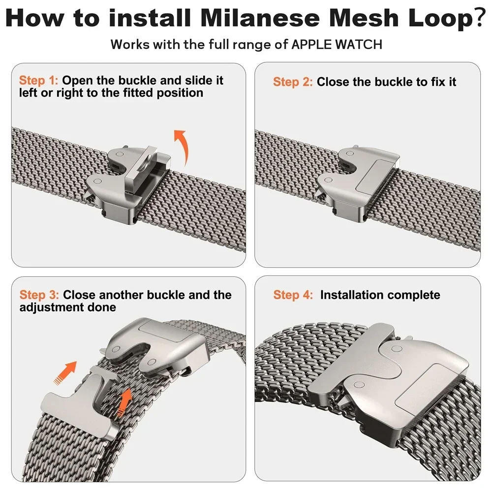 Milanese Loop Strap für Apple Watch Band Ultra 2 49 mm 46 mm 45 mm 44 mm 42 mm Edelstahl Metall für iWatch Serie 10 9 8 7 6 5 4 – Detail 12