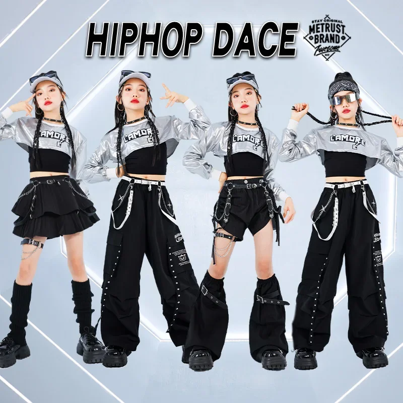 الفتيات الجاز الرقص المرحلة زي تنورة سوداء السراويل الاطفال ملابس الاطفال الشارع ملابس رقص Dancewear الهيب هوب Kpop عرض الأزياء