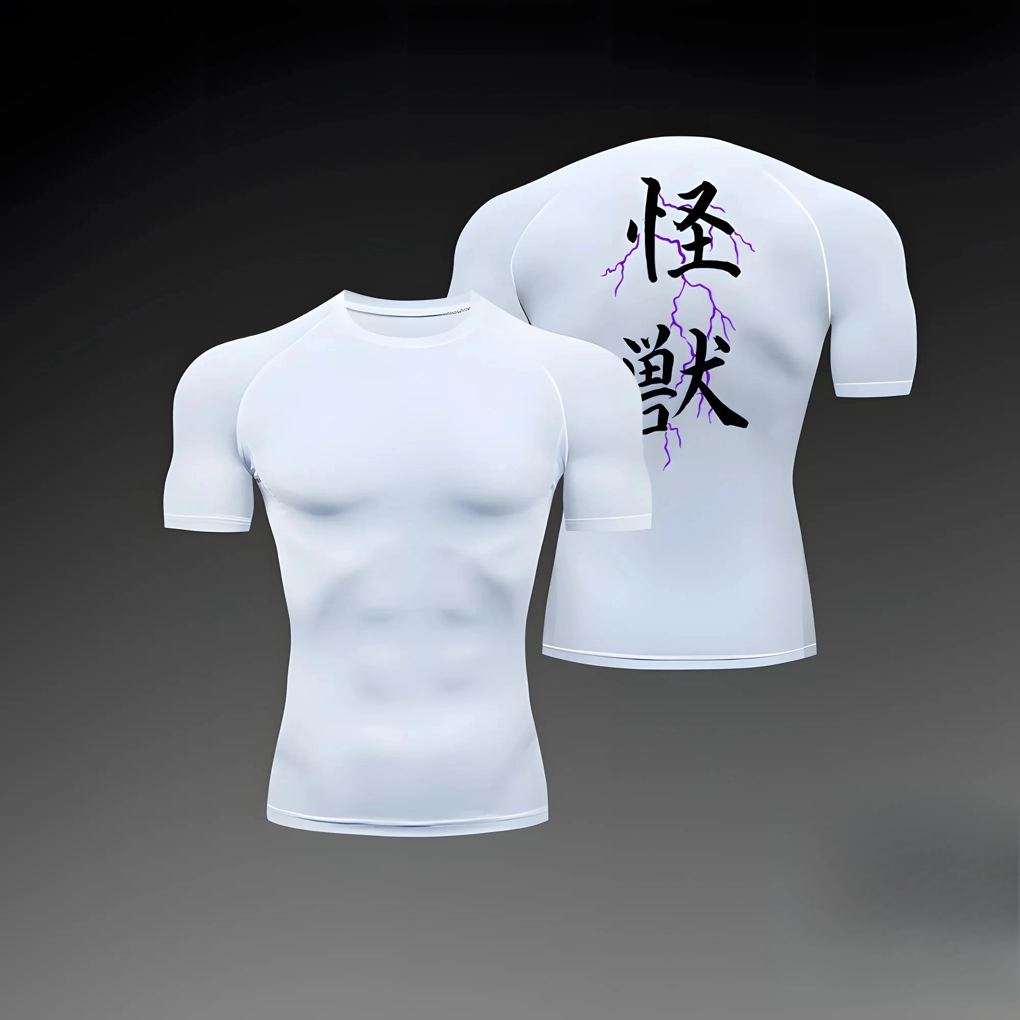 Herren-Shirt, schnell trocknendes T-Shirt, kurzärmelig, für Fitnessübungen, mit Animation bedruckt, Sportstrumpfhose, umfassende Trainingskompression – Detail 12